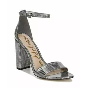 Sam Edelman Yaro Block Heel Sandal Plaid Pewter Size 6